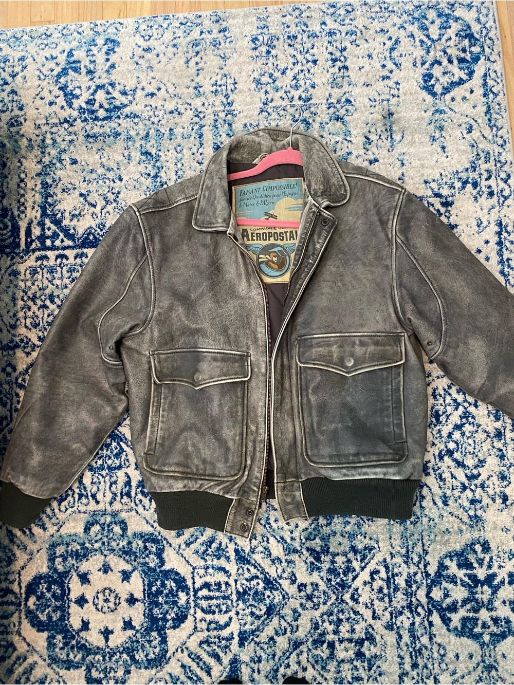 Aeropostale Men’s Learher Gray Bomber Jacket Vintage, Size M
